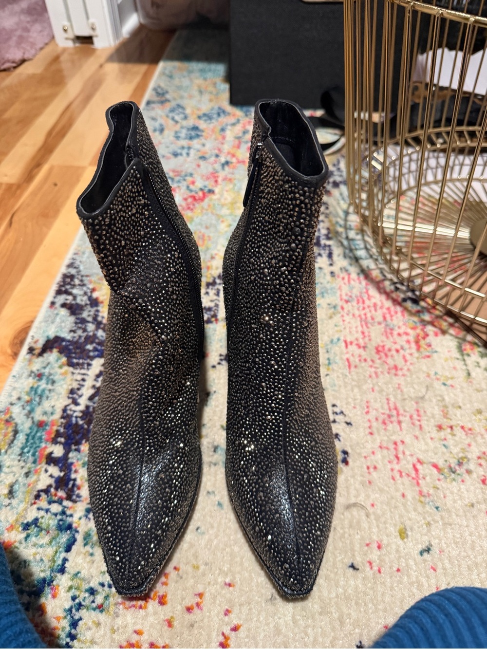 Black Rhinestone Pointed-Toe Ankle Boots – Size 9 – Never Worn